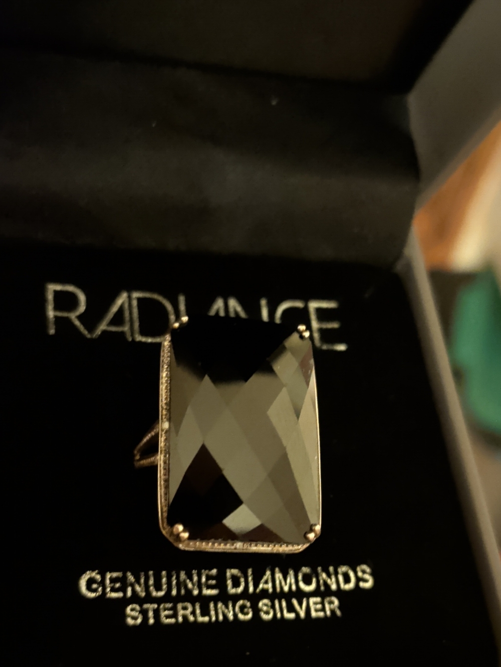 8 Diamonds Large Faceted Onyx Vintage Ring Size 8, Appraisal Document And A Box